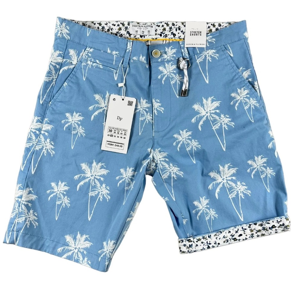 Denim & Flower by Ricky Singh, Blue Palm Trees, sized 30 but fits as a 32.
